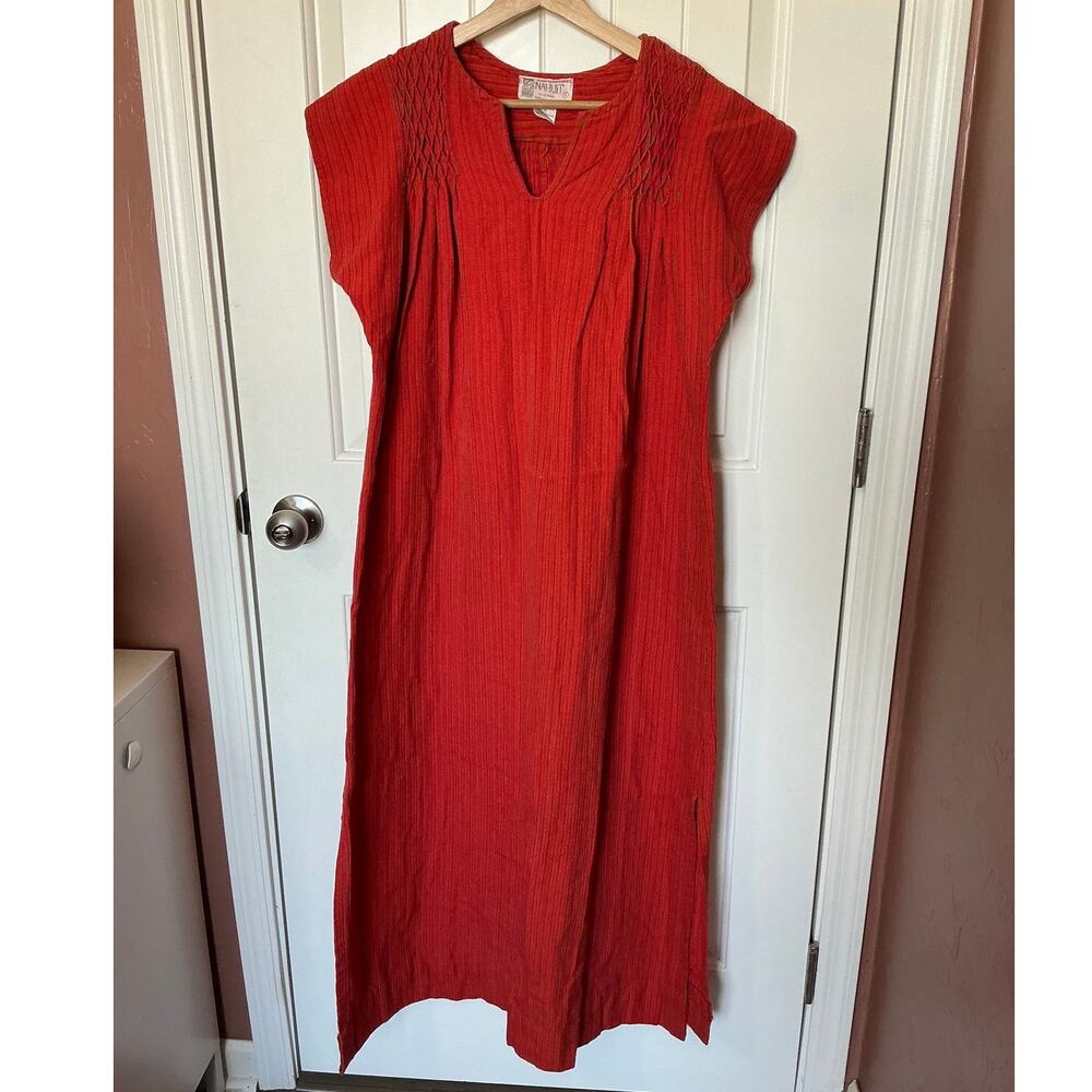 Vintage Nahuit Woven Maxi Dress Small Red/Orange
